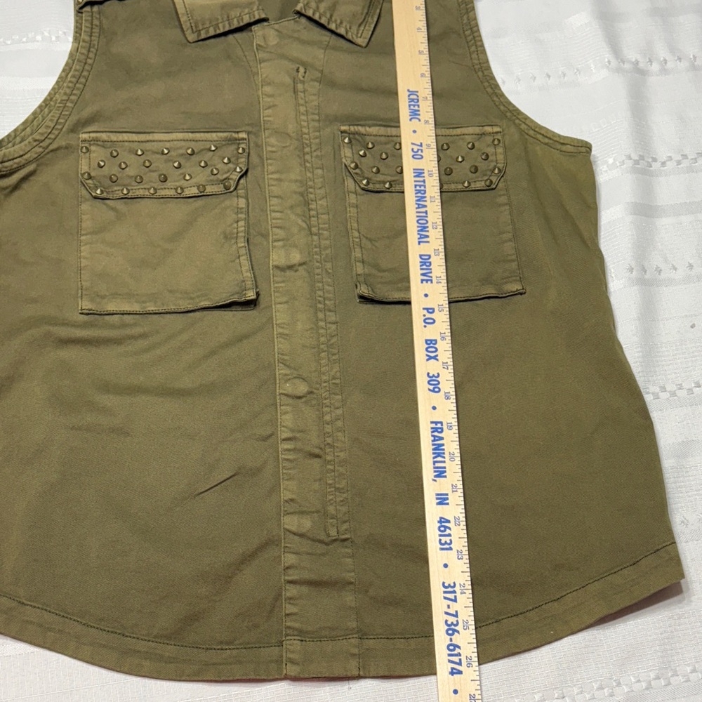 Vintage Guess Studded Military Rocker Grunge Vest Olive Army Green~Size L - Picture 3 of 8